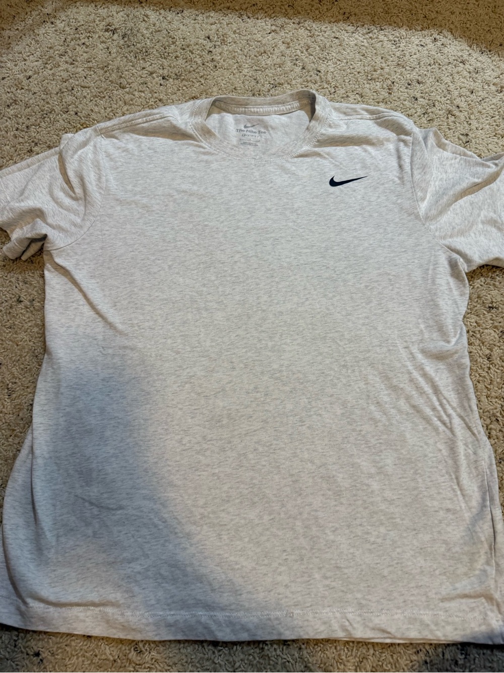 Nike Short Sleeve Crew T-Shirt in Light Heather Gray with Black Swoosh